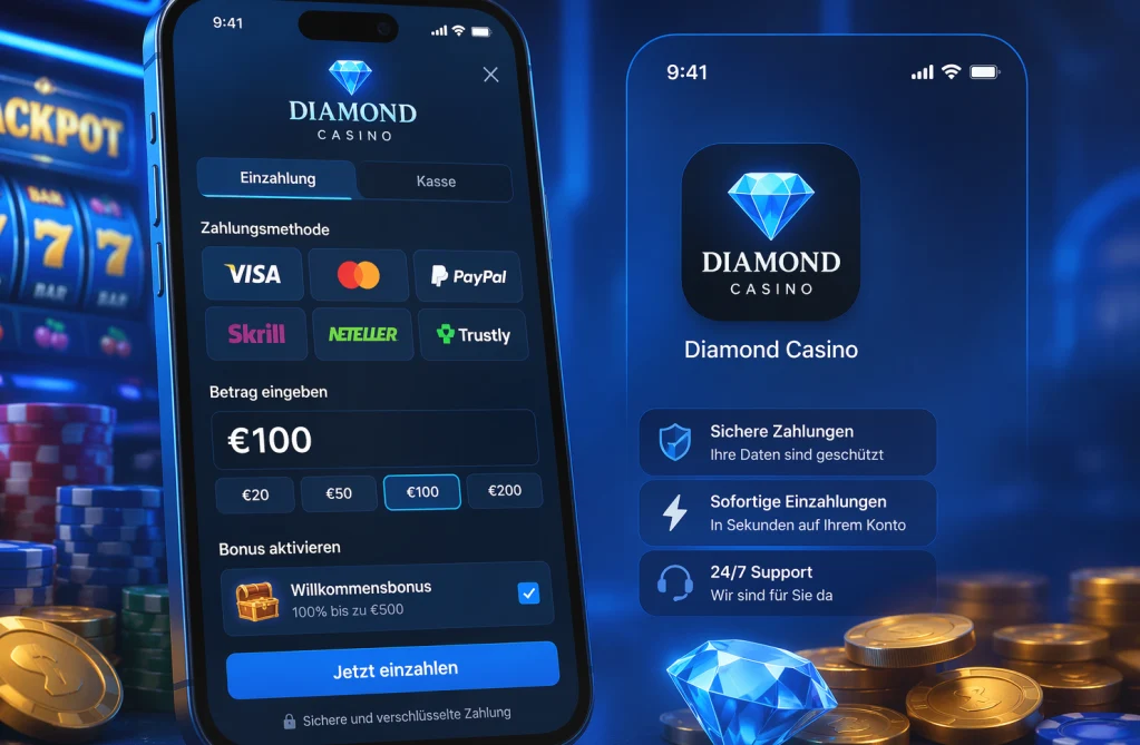 Mobiler Kassenbereich mit Einzahlung und Bonusaktivierung im Casino